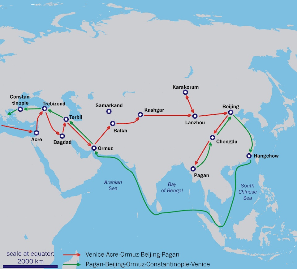 Mapa de los viajes de Marco Polo
