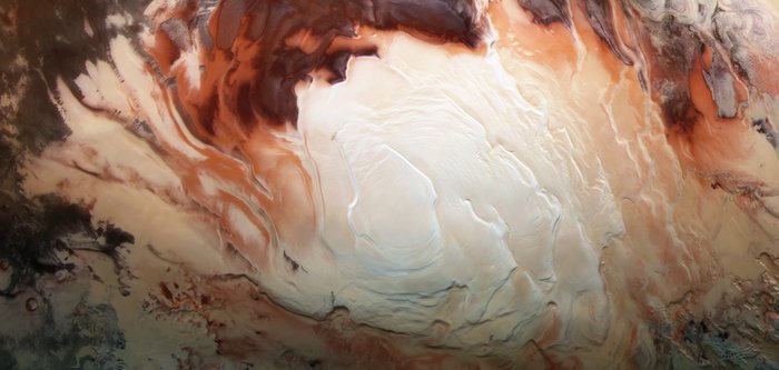 Un "capuchino" en el polo sur de Marte
