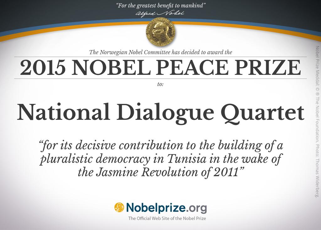 Cuarteto Diálogo Nacional Tunecino, Nobel de la Paz 2015
