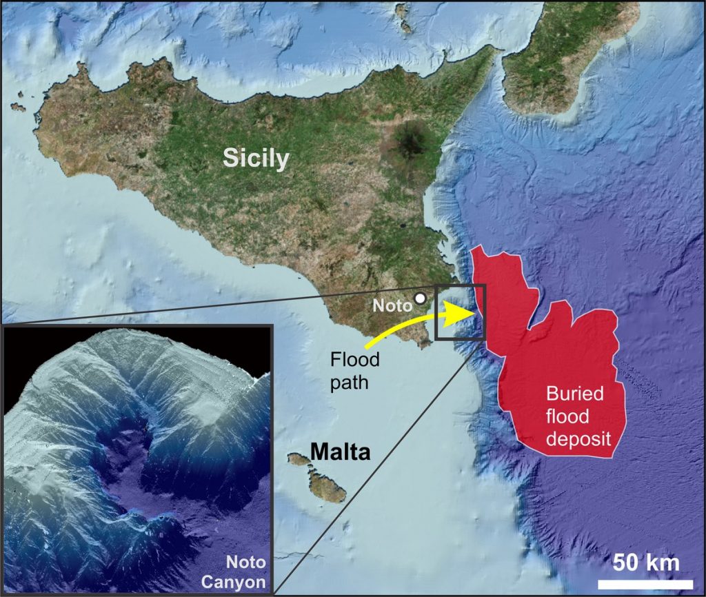 Cuerpo de sedimentos originado durante la mega inundación Zancliense del Mediterráneo- Aaron Micallef
