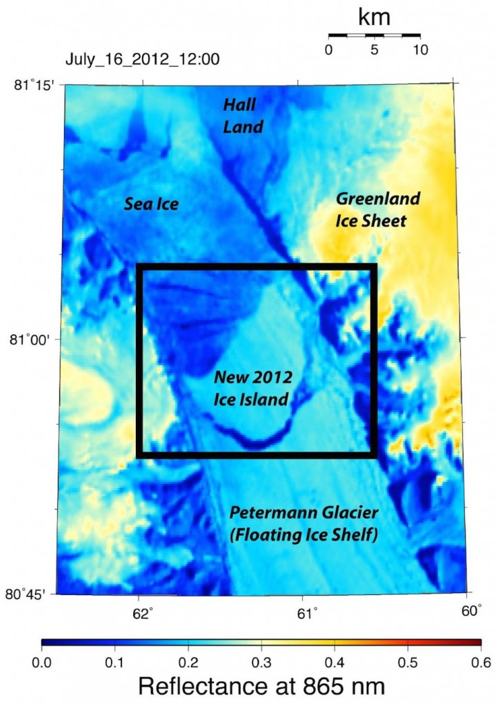 Desprendimiento de iceberg en Groenlandia del Glaciar Petermann en 2012, del tamaño de Manhattan