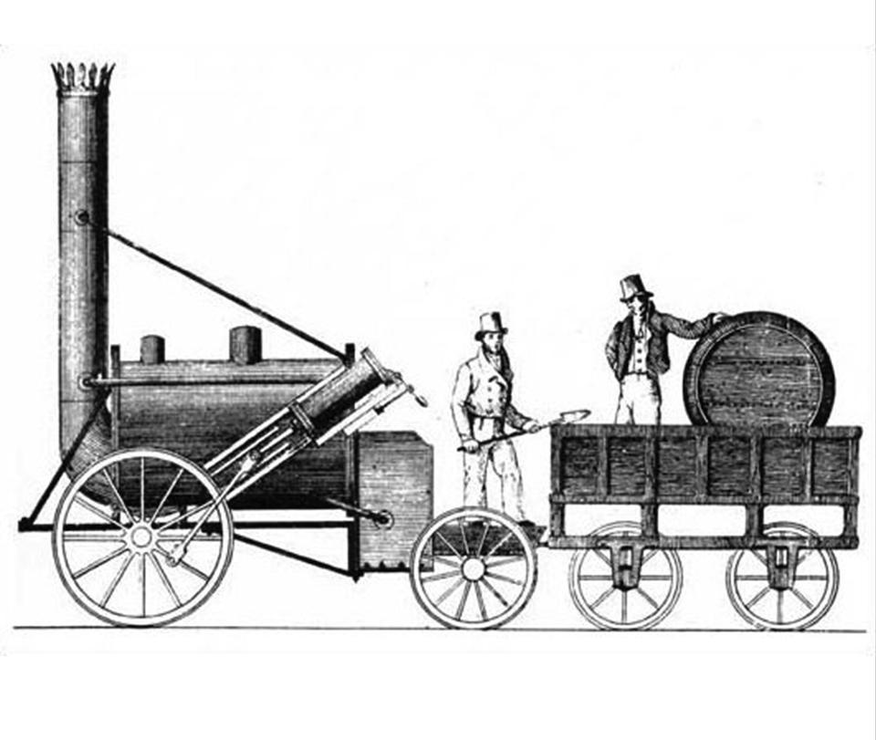 La primera locomotora a vapor, la Rocket de George Stephenson