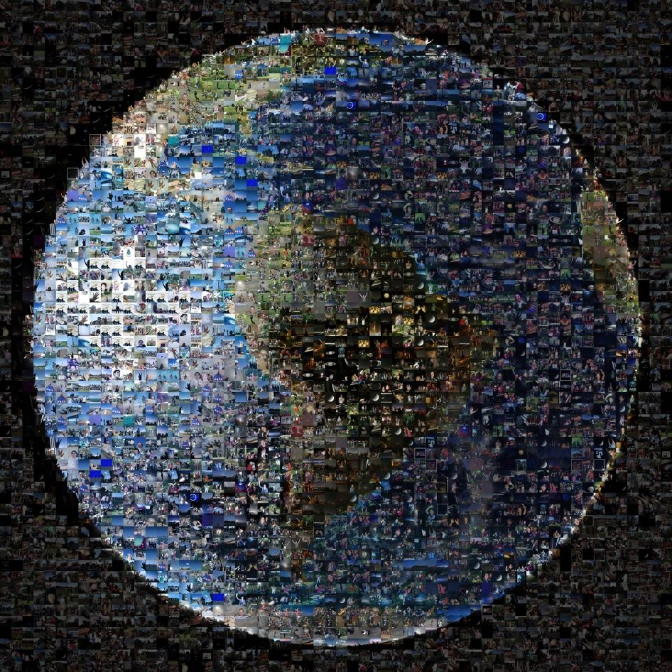 Collage de personas en la Tierra para conmemorar la fotografía tomada por el satélite Cassini el 19 de julio de 2013