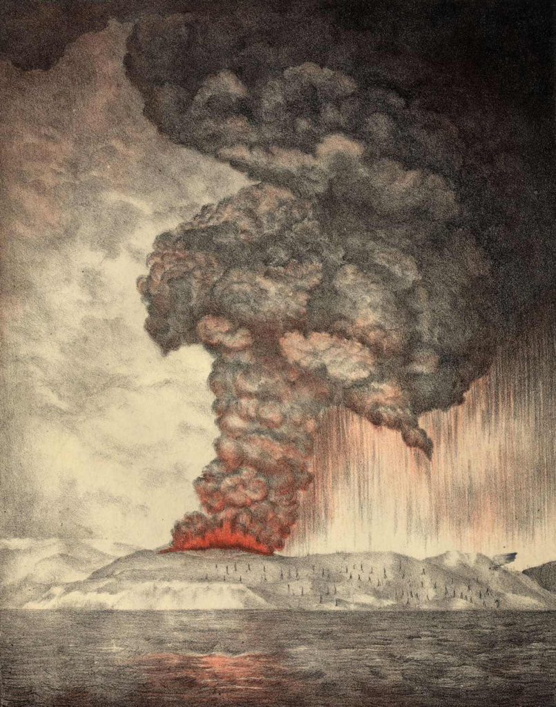 Erupción del volcán de Krakatoa- Litografía de Parker& Coward (Foto del Archivo Hulton/Getty Images)