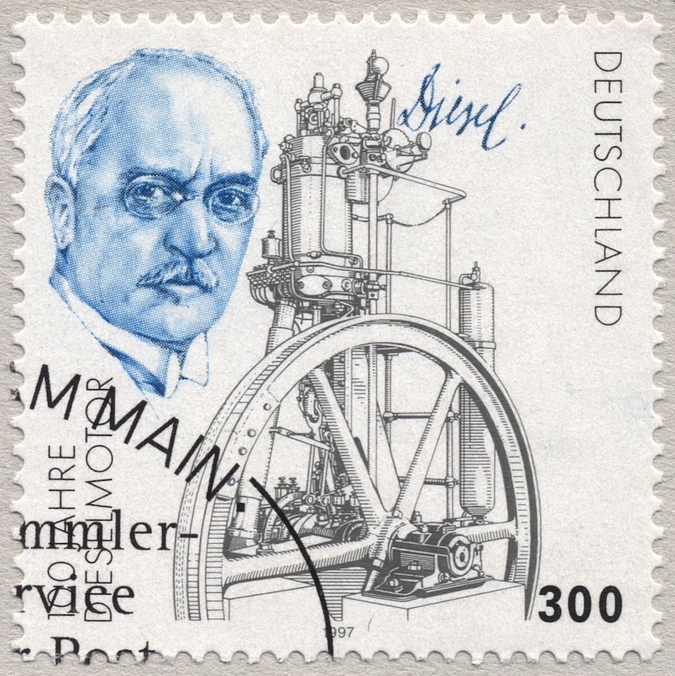 Estámpilla postal de Alemania en recuerdo de Rudolf Diesel