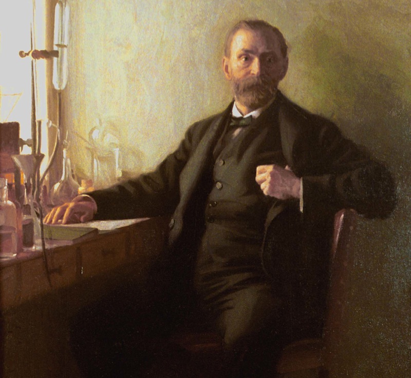 Alfred Nobel en uno de sus laboratorios