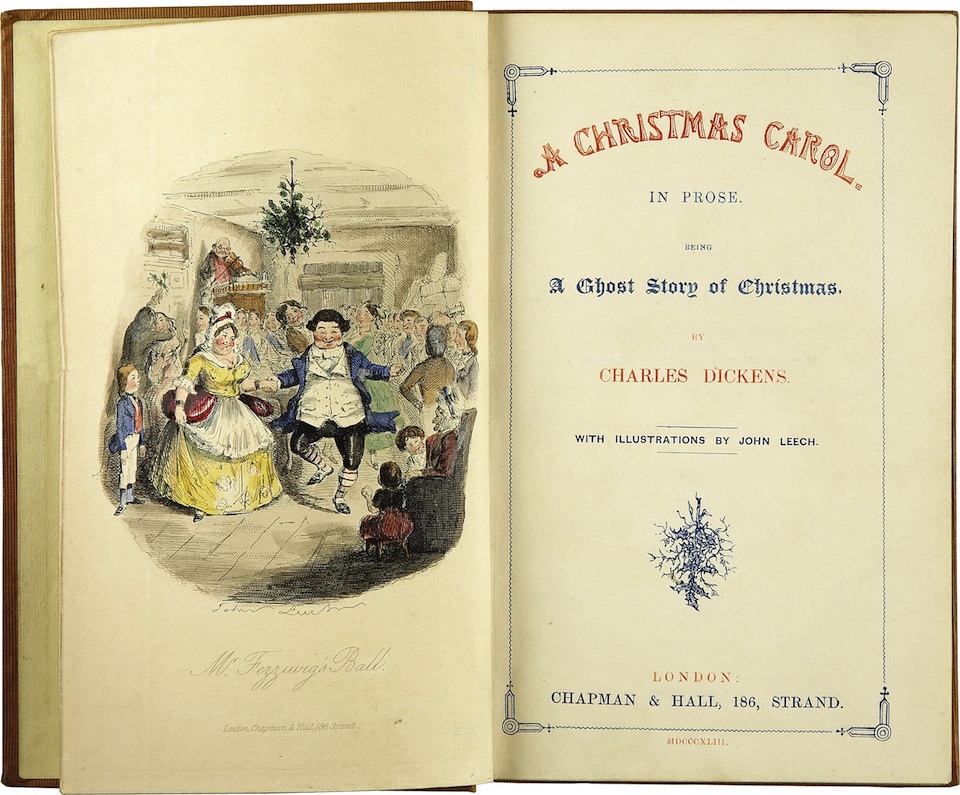 Fronstipicio de A Christmas Carol, Un cuento de Navidad, de Charles Dickens, con ilustraciones de John Leech, 1843