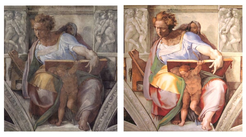 Daniel, antes y después de la restauración de la Capilla Sixtina de 1994