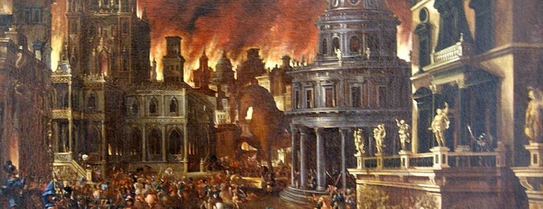 El gran incendio de Roma, que supuestamente ordenó Nerón para inspirarse al tocar la lira, comenzó el 18 de julio del 64 El incendio de Roma en la época de Nerón