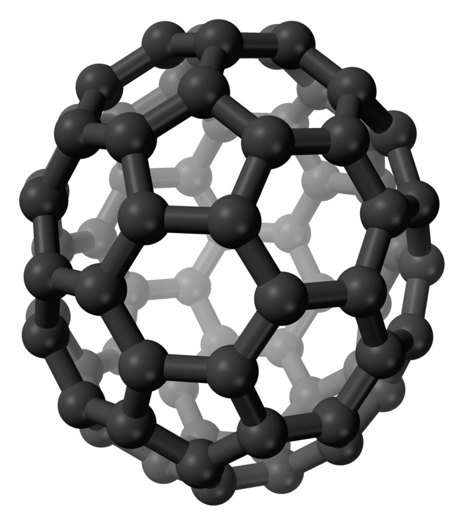 Fullereno con 70 átomos de carbono, C70 en 3D