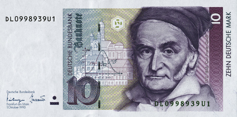 Billete de 10 marcos de Alemania, con la imagen de Carl Friedrich Gauss