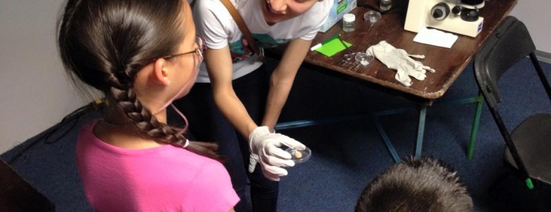 Niños y microscopio