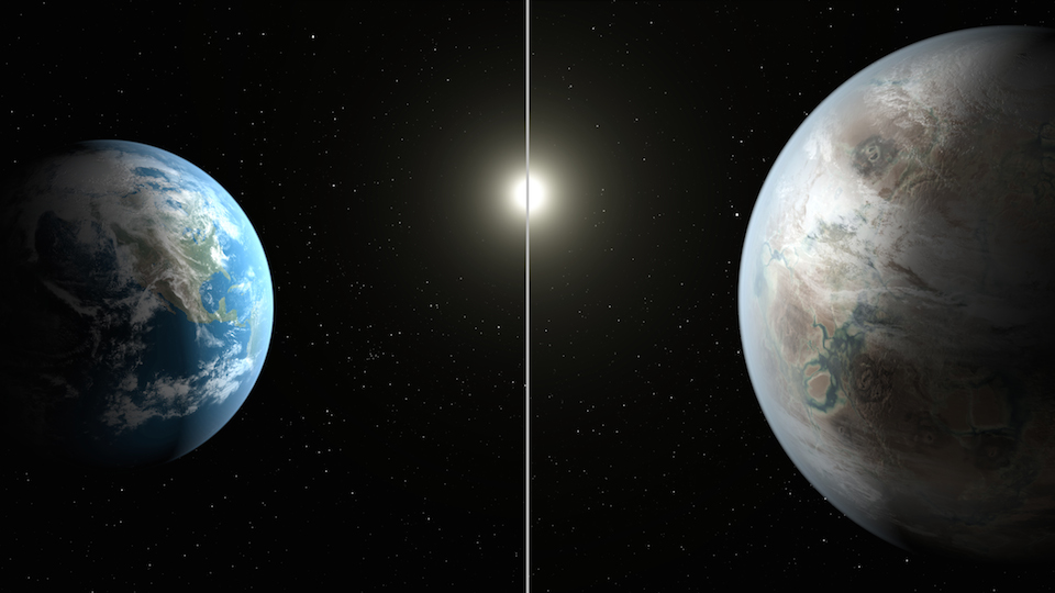 Desarrollo artístico de la Tierra y el exoplaneta Kepler 452b-NASA_JPL-CalTech
