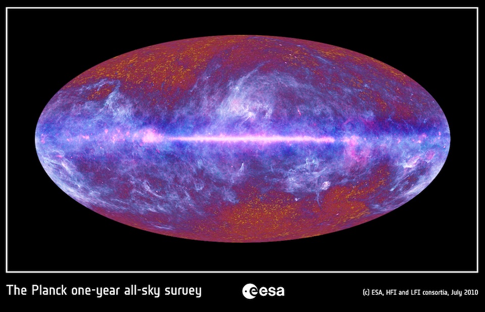 La primera fotografía del Universo de Planck, 100705, ESA: LFI & HFI Consortia