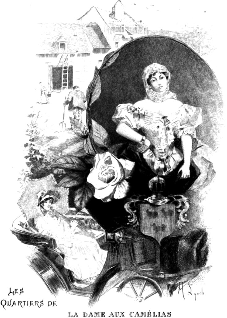 Portada de La Dama de las Camelias de 1885, dibujo de Albert Lynch