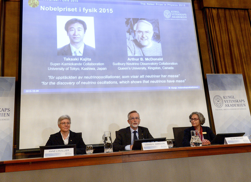 Anuncio del Premio Nobel de Física 2015, otorgado al japonés Takaaki Kajita y el canadiense Arthur B. McDonald- EFE
