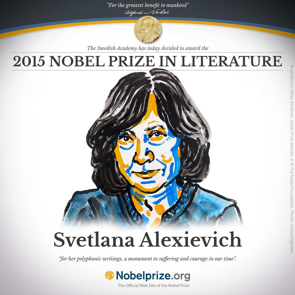 Svetlana Alexievich, Nobel de Literatura 2015. Primera periodista que obtiene el galardón; 14ª mujer en lograrlo