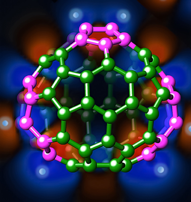 Estructura tridimensional de uno de los isómeros del C686- (fullereno formado por 68 átomos de carbono con carga -6)- UAM