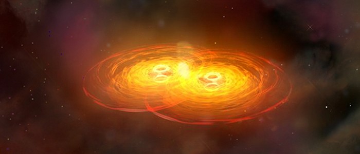 Fusión de dos agujeros negros, un evento que puede generar ondas gravitacionales- NASA