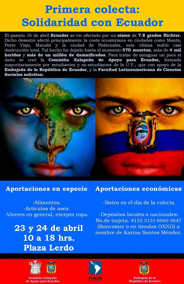 Colecta "Solidaridad por Ecuador", en Xalapa, México