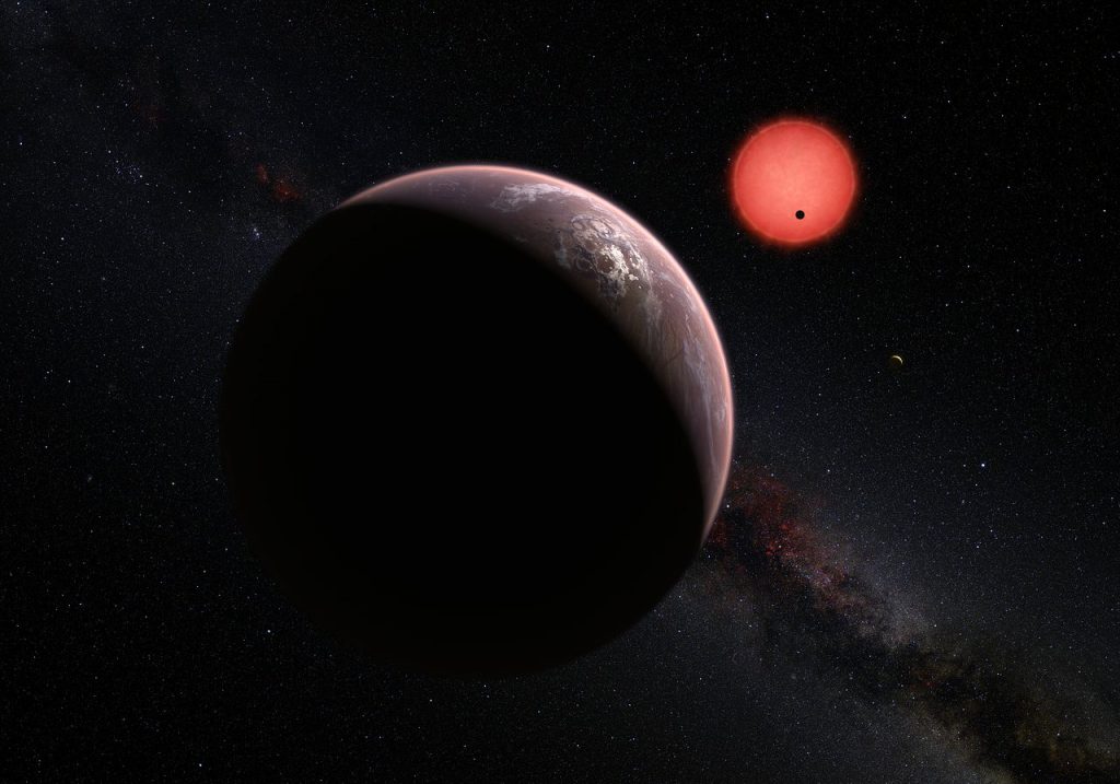 Estrella enana ultrafría TRAPPIST-1 y uno de sus planetas- ESO/M. Kornmesser/N. Risinger