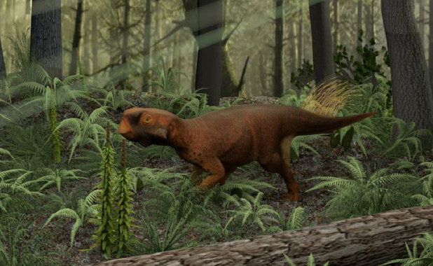 Reconstrucción del Psittacosaurio que vivía en bosques con vegetación densa. / Jakob Vinther et al.