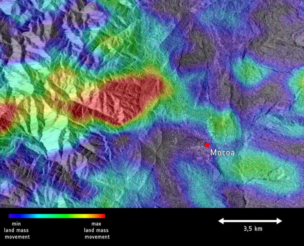 La valancha de Mocoa, Colombia, vista por el satélite Sentinel-1