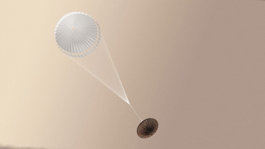 Descenso de Schiaparelli con paracaidas- ESA/ATG medialab