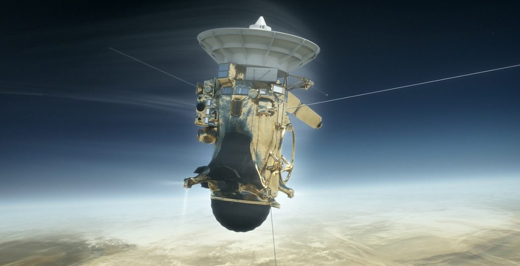 Ilustración de la nave Cassini de la NASA adentrándose el 15 de septiembre de 2017 en la atmósfera de Saturno- NASA, JPL-Caltech
