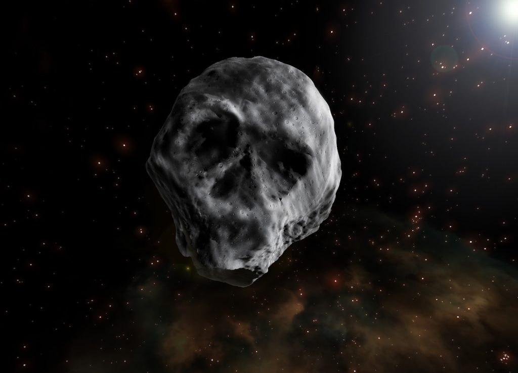 Ilustración del asteroide 2015 TB145 o de Halloween, que se parece a una calavera humana bajo determinadas condiciones de iluminación- José Antonio Peñas, SINC