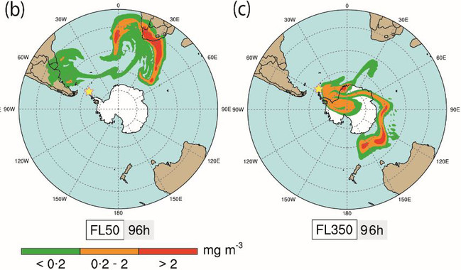 Simulación de recorrido de cenizas de volcanes de la Antártida- BSC-CNS _ ICTJA-CSIC