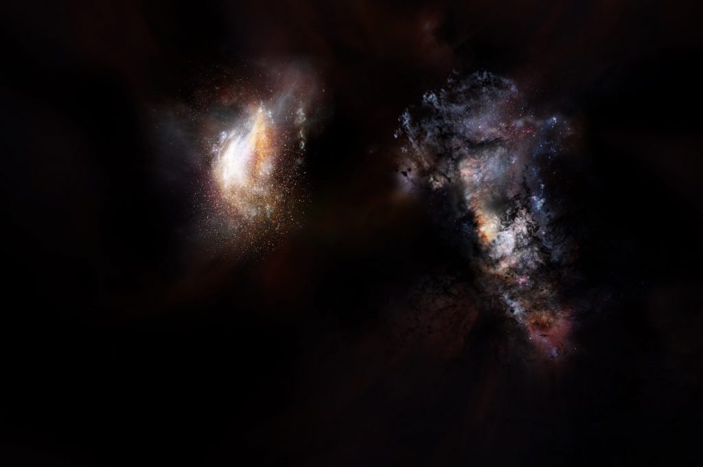 Galaxias en los comienzos del Universo, entre materia oscura- NRAO/AUI/NSF; D. Berry
