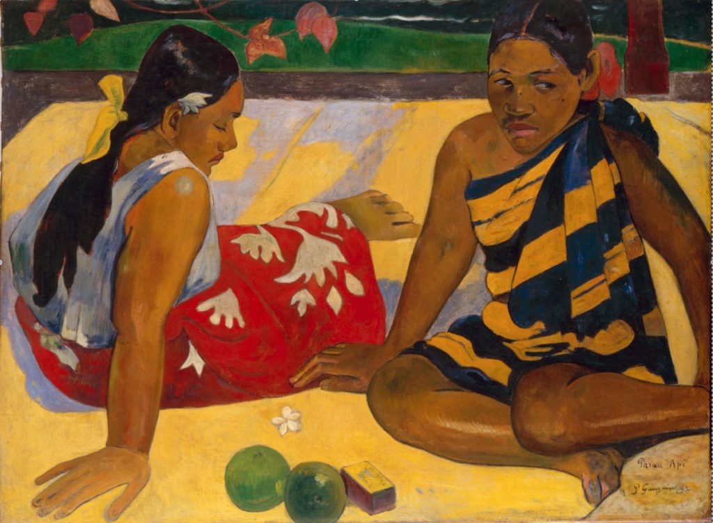 Parau api, ¿Qué hay de nuevo?- Paul Gauguin, 1892, Galerie Neue Meister, Staatliche Kunstsammlungen Dresden, Dresde. Alemania