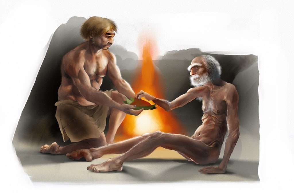 Neandertal cuidando a un anciano- J. A. Peñas