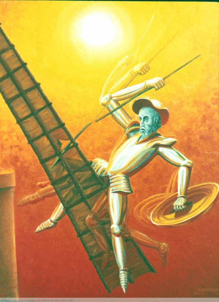 Don Quijote vs el molino. Pintura de Carlos Ortega Morales