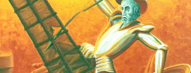 Don Quijote vs el molino. Pintura de Carlos Ortega Morales