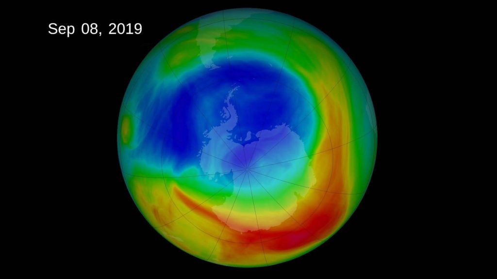Agujero en la capa de ozono durante su máximo de 2019, el 8 de septiembre- NASA