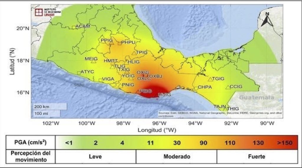 Mapa de intensidades del temblor del 23 de junio de 2020- Instituto de Ingeniería de la UNAM